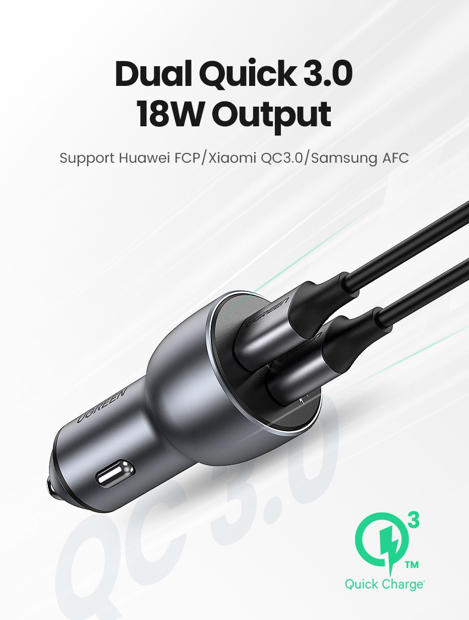 UGREEN Car Charger,Fast Charger for Redmi Note 10，USB Charger for Xiaomi iPhone，Quick 3.0 Charge for Samsung，QC3.0 Phone Charger