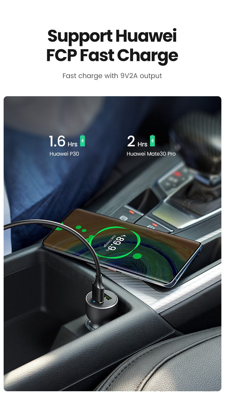 UGREEN Car Charger,Fast Charger for Redmi Note 10，USB Charger for Xiaomi iPhone，Quick 3.0 Charge for Samsung，QC3.0 Phone Charger