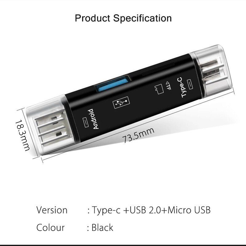 5 in 1 Multifunction Usb 2.0 Type C/Usb /Micro Usb/Tf/SD Memory Card Reader OTG Card Reader Adapter Mobile Phone Accessories