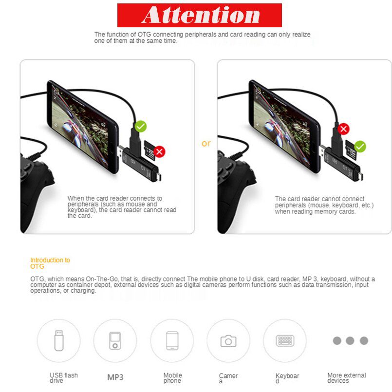 5 in 1 Multifunction Usb 2.0 Type C/Usb /Micro Usb/Tf/SD Memory Card Reader OTG Card Reader Adapter Mobile Phone Accessories