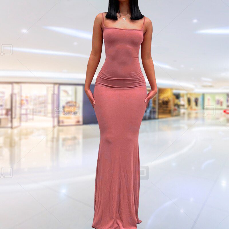 New Fashion Women Sexy Dresses Sleeveless Bodycon Backless Long Maxi Pure Slim Down Honey Peach Hip Suspender Party Dress