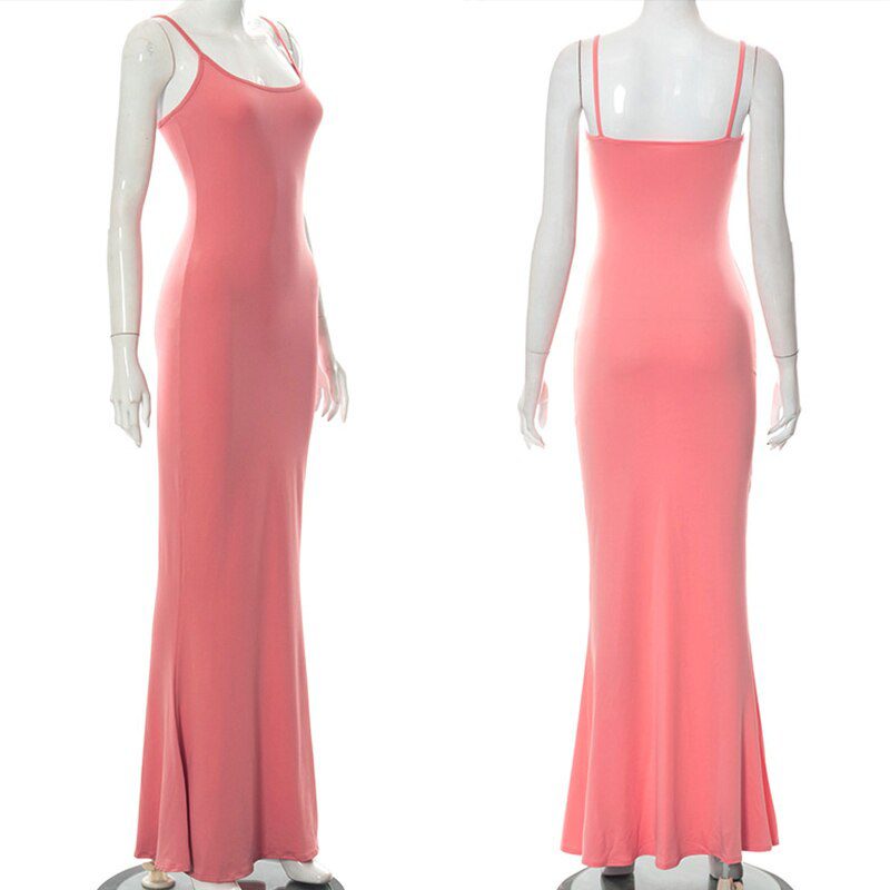New Fashion Women Sexy Dresses Sleeveless Bodycon Backless Long Maxi Pure Slim Down Honey Peach Hip Suspender Party Dress