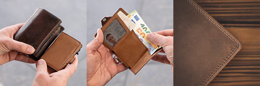 Vintage Crazy Horse Leather Men Wallets Luxury RFID Protection Mini Metal Wallet Zipper Coin Pocket for Men and Women