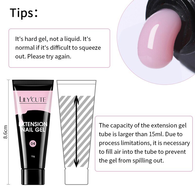 LILYCUTE 15ml Nail Extension Gel Kit Soak Off UV Gel Acrylic White Clear Gel Nail Polish for Home Nail Art salon Set