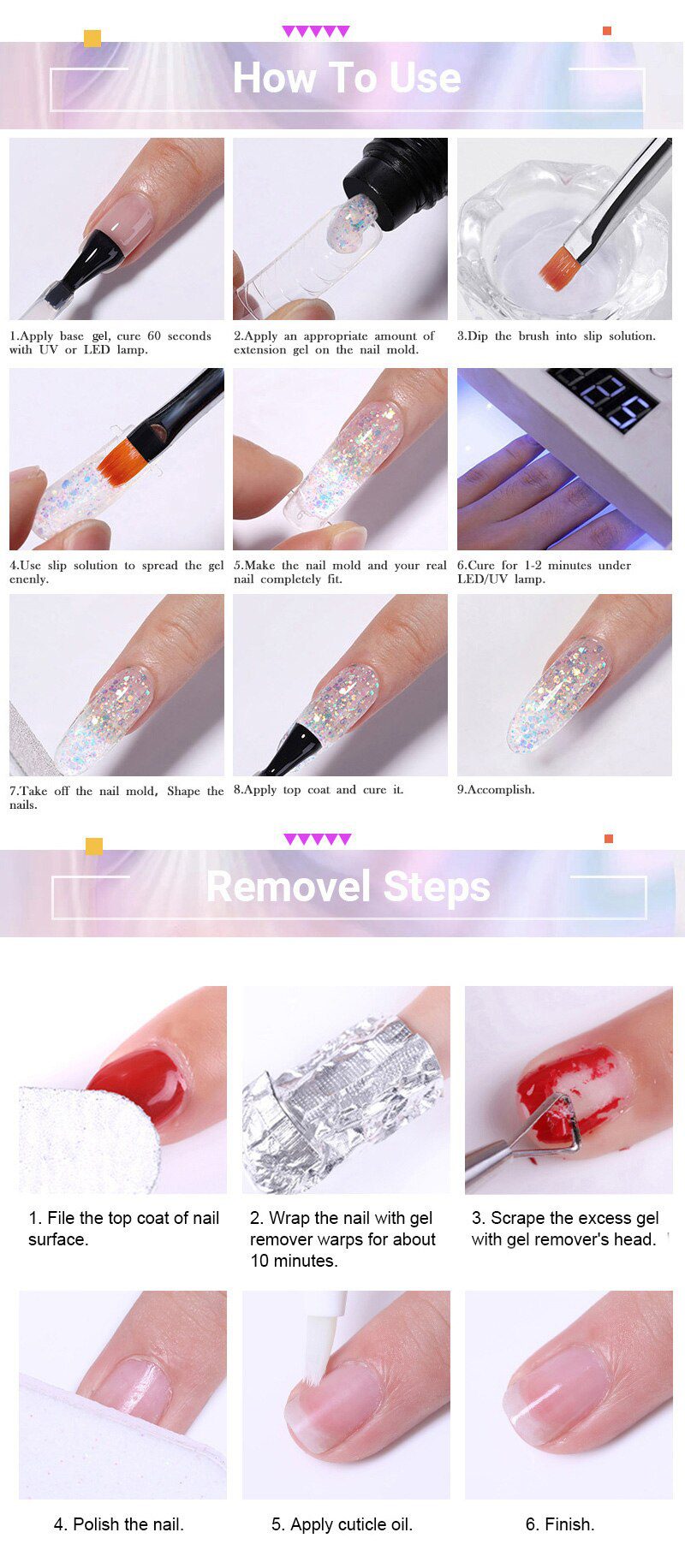 LILYCUTE 15ml Nail Extension Gel Kit Soak Off UV Gel Acrylic White Clear Gel Nail Polish for Home Nail Art salon Set