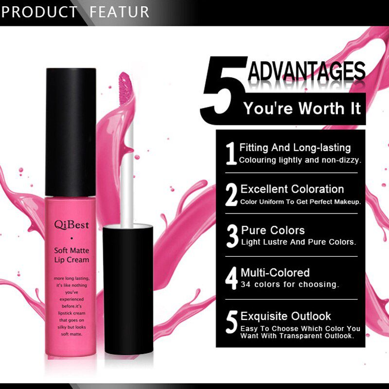 QIBEST Matte Liquid Lipstick Waterproof Long Lasting Velvet Mate Nude Red Lip Gloss Lint Tube Makeup Cosmetic Lipsticks Lipgloss QIBEST Matte Liquid Lipstick Waterproof Long Lasting Velvet Mate Nude Red Lip Gloss Lint Tube Makeup Cosmetic Lipsticks Lipgloss