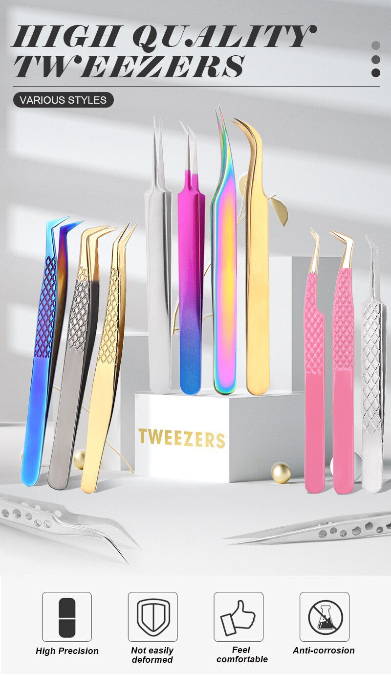 1 Pcs Eyelashes Tweezers Stainless Steel superhard Tweezers High Precision Anti-static tweezers for Eyelash Extensions