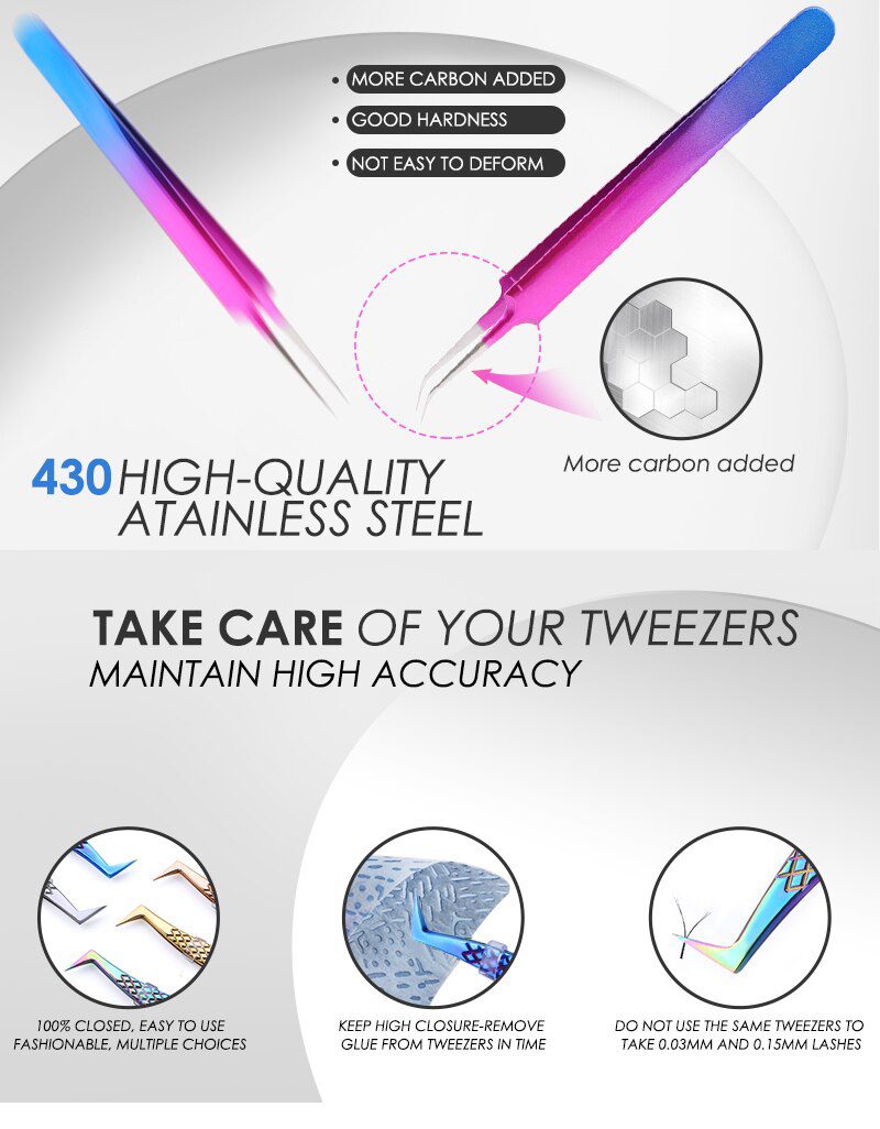 1 Pcs Eyelashes Tweezers Stainless Steel superhard Tweezers High Precision Anti-static tweezers for Eyelash Extensions