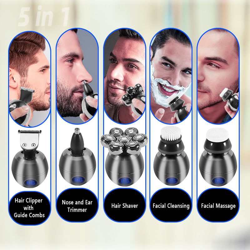 5 in 1 Electric Head Shaver for Bald Men 7D Floating Cutter Beard Trimmer Clipper IP68 Waterproof Shaving USB Wireless Charging 5 in 1 Electric Head Shaver for Bald Men 7D Floating Cutter Beard Trimmer Clipper IP68 Waterproof Shaving USB Wireless Charging