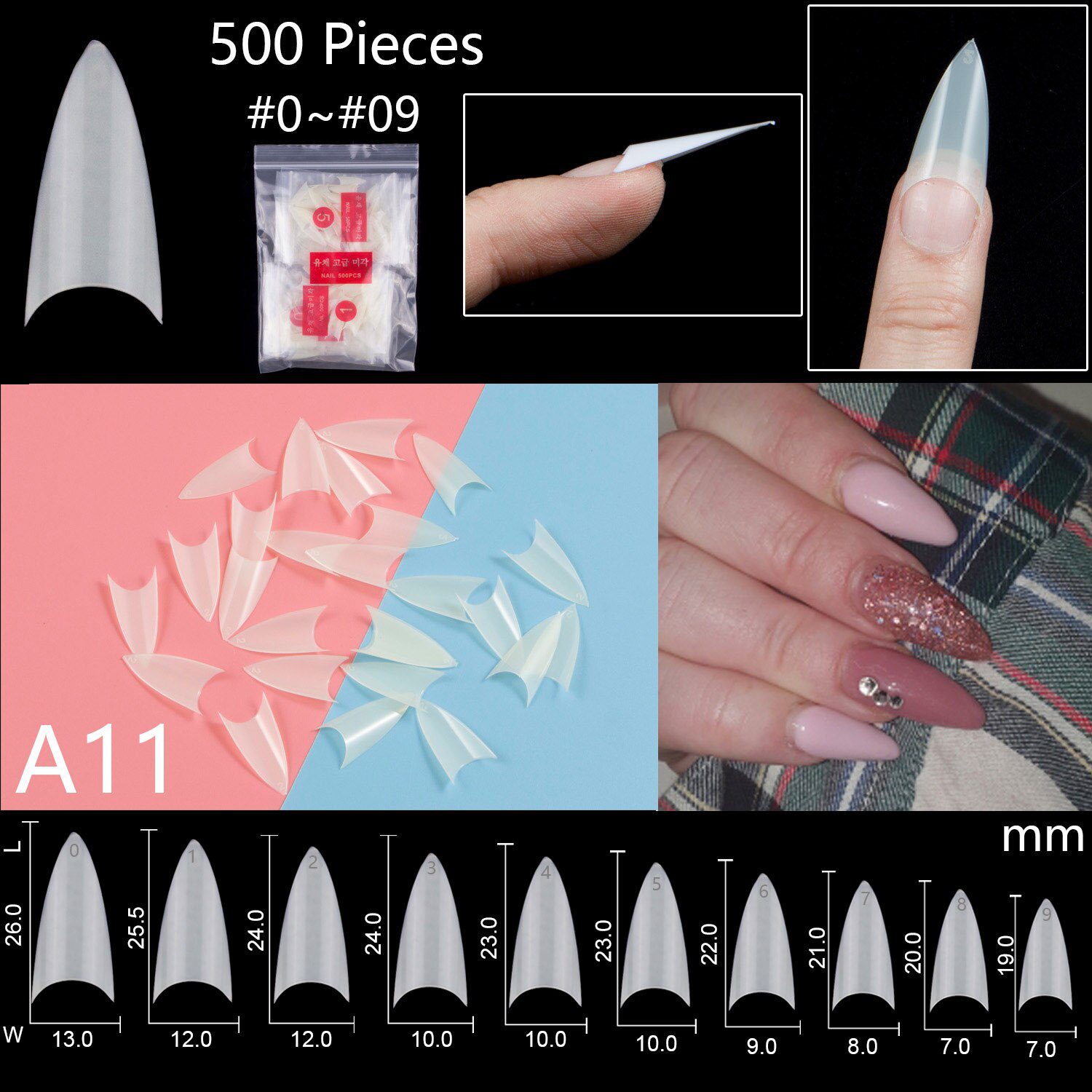 500 Pieces Of Ballerina Stiletto Coffin Rounded Square False Nail Tips Manicure Fake Nail Tips Long False Nails Short Nail Tips