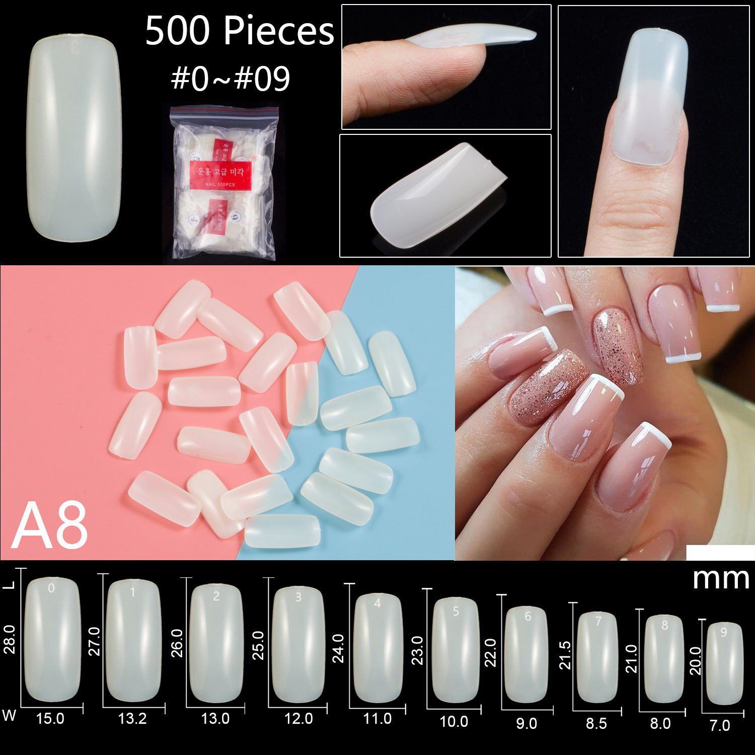 500 Pieces Of Ballerina Stiletto Coffin Rounded Square False Nail Tips Manicure Fake Nail Tips Long False Nails Short Nail Tips