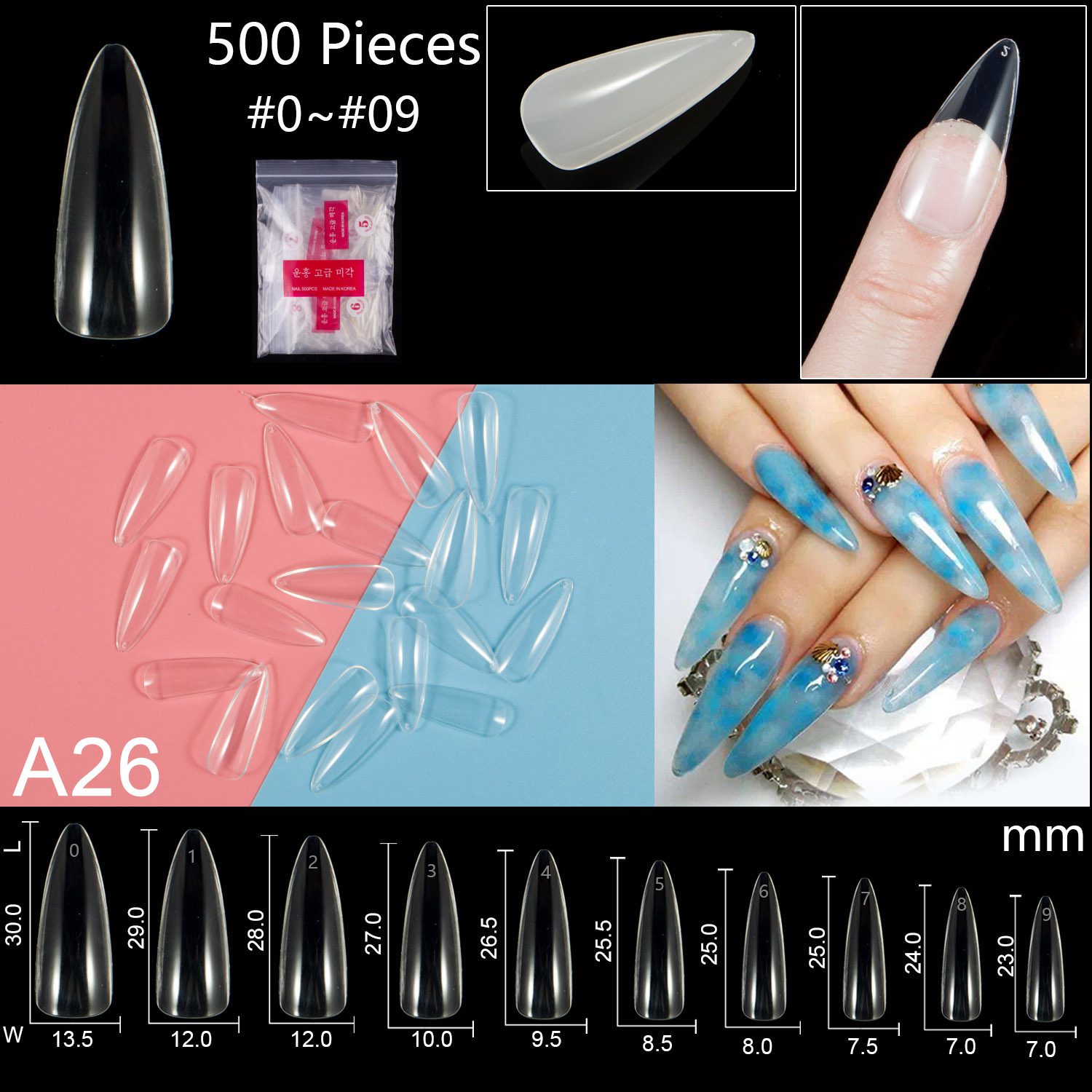 500 Pieces Of Ballerina Stiletto Coffin Rounded Square False Nail Tips Manicure Fake Nail Tips Long False Nails Short Nail Tips