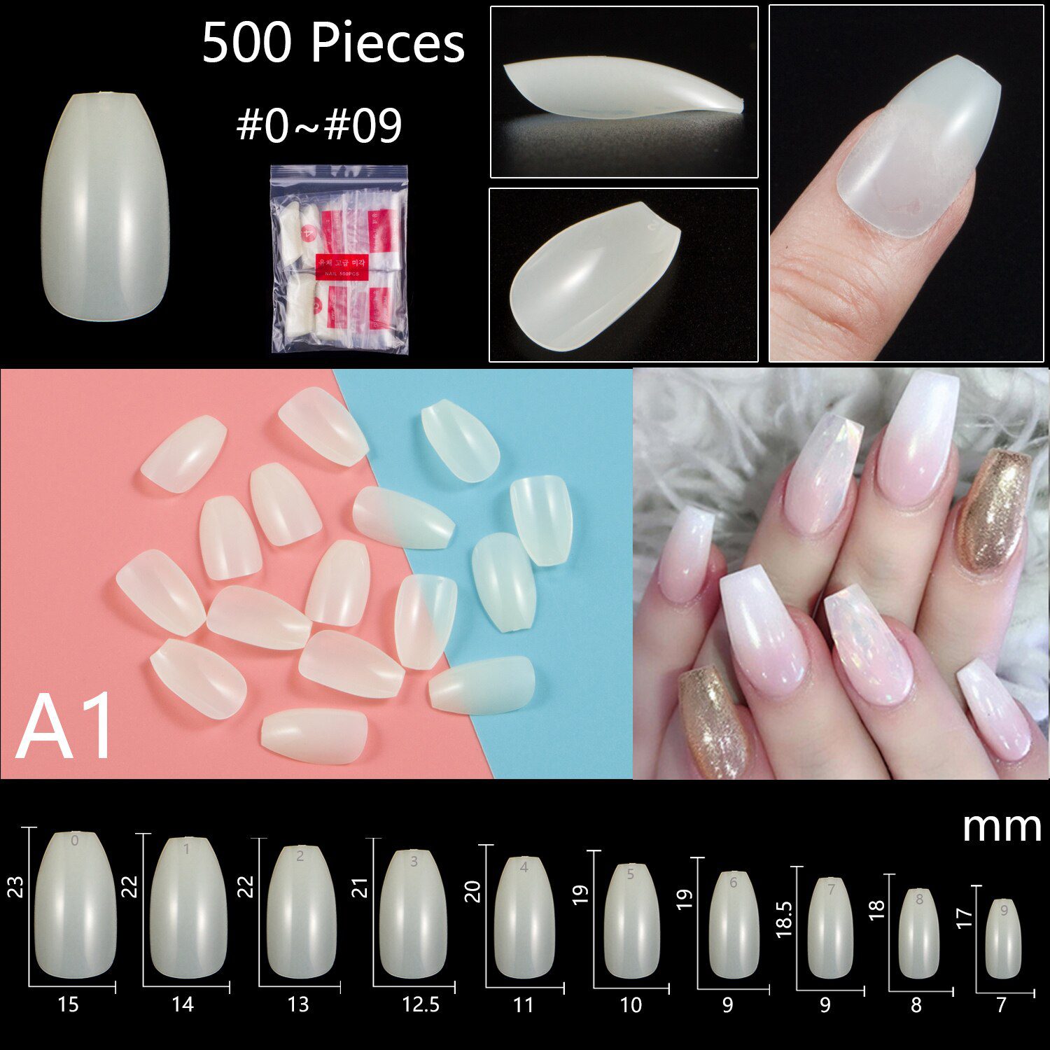 500 Pieces Of Ballerina Stiletto Coffin Rounded Square False Nail Tips Manicure Fake Nail Tips Long False Nails Short Nail Tips