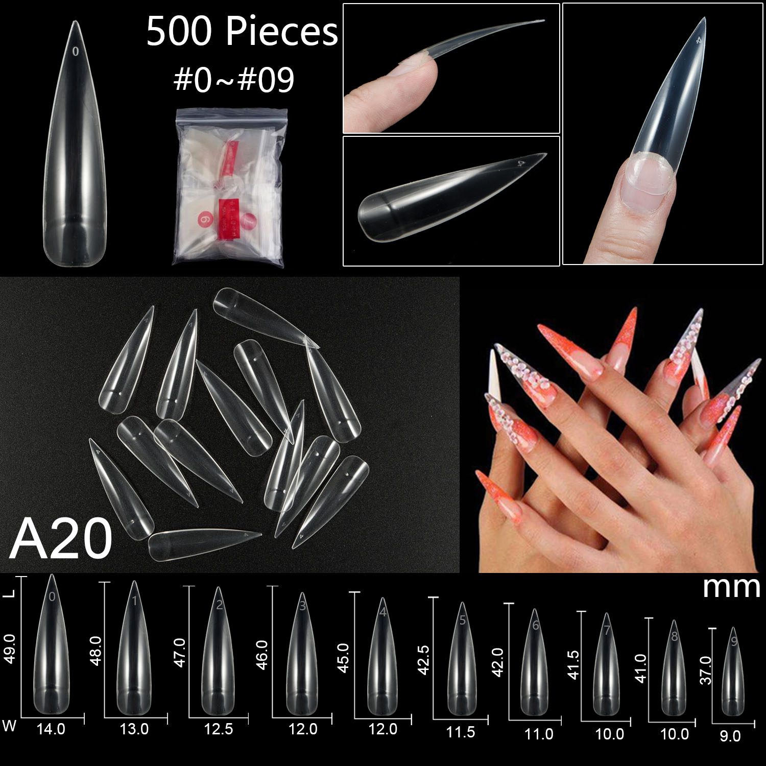 500 Pieces Of Ballerina Stiletto Coffin Rounded Square False Nail Tips Manicure Fake Nail Tips Long False Nails Short Nail Tips