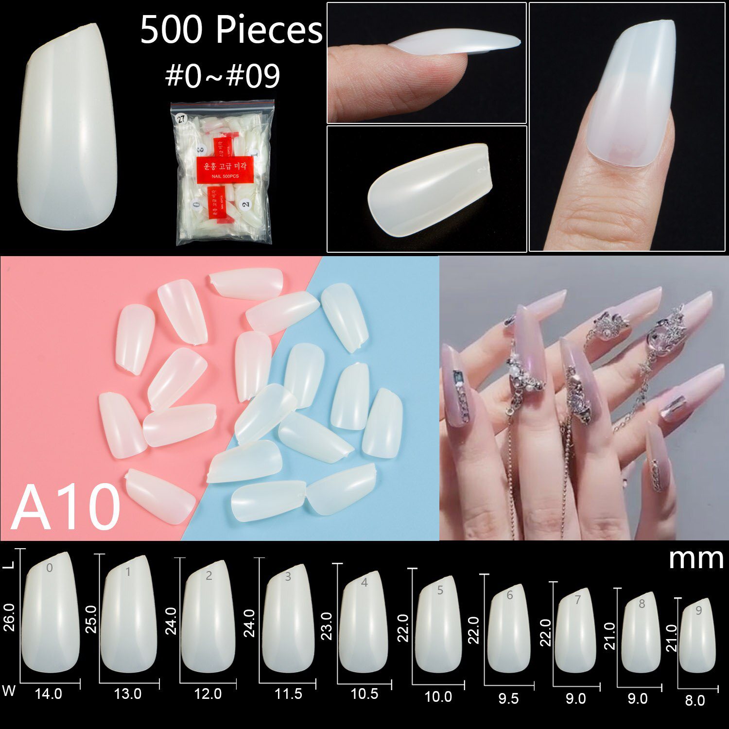 500 Pieces Of Ballerina Stiletto Coffin Rounded Square False Nail Tips Manicure Fake Nail Tips Long False Nails Short Nail Tips