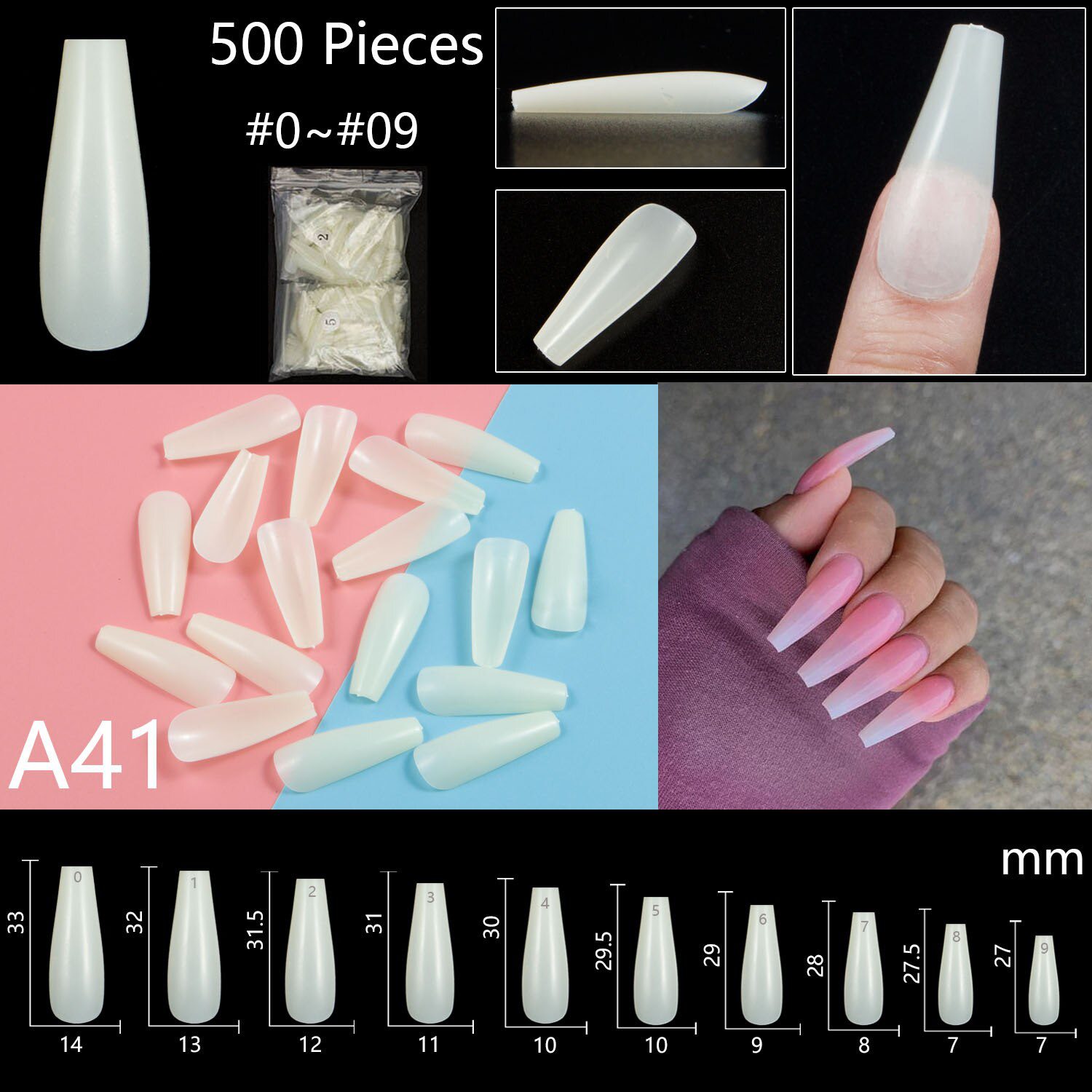 500 Pieces Of Ballerina Stiletto Coffin Rounded Square False Nail Tips Manicure Fake Nail Tips Long False Nails Short Nail Tips