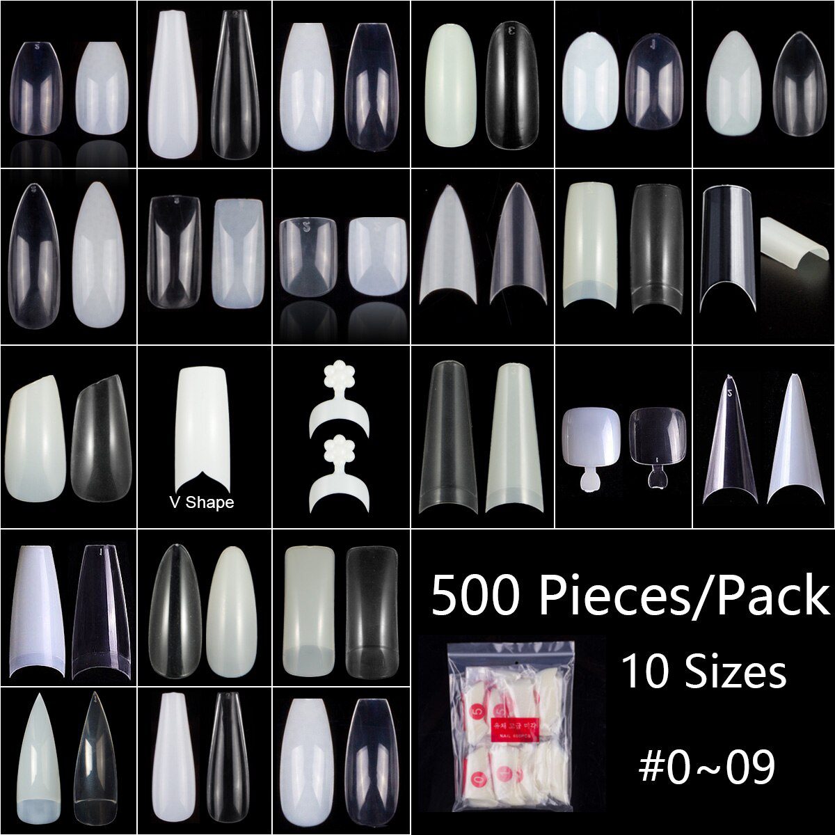 500 Pieces Of Ballerina Stiletto Coffin Rounded Square False Nail Tips Manicure Fake Nail Tips Long False Nails Short Nail Tips