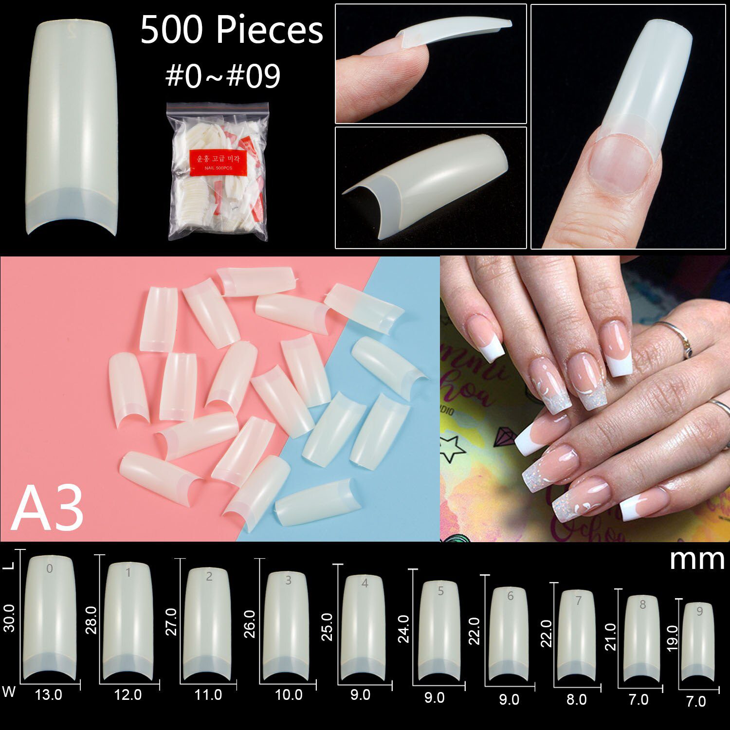 500 Pieces Of Ballerina Stiletto Coffin Rounded Square False Nail Tips Manicure Fake Nail Tips Long False Nails Short Nail Tips