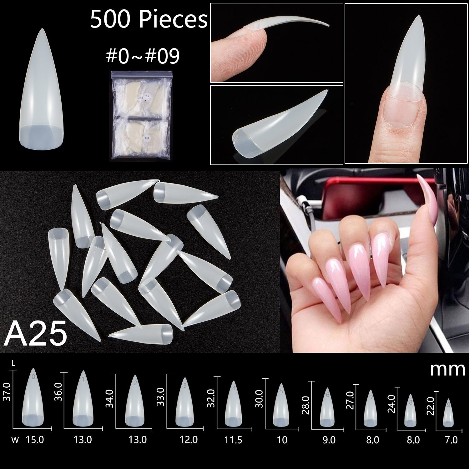 500 Pieces Of Ballerina Stiletto Coffin Rounded Square False Nail Tips Manicure Fake Nail Tips Long False Nails Short Nail Tips