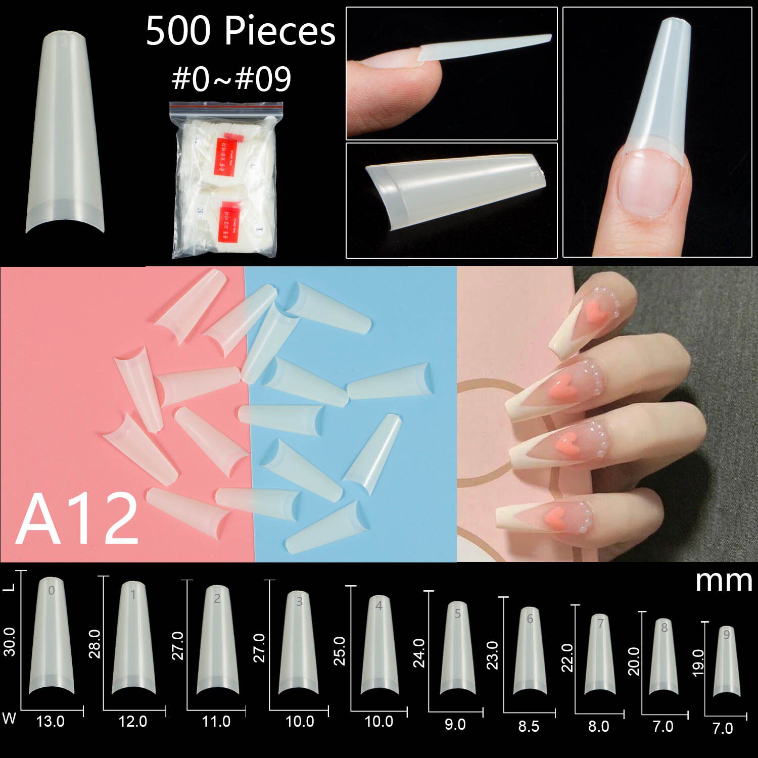 500 Pieces Of Ballerina Stiletto Coffin Rounded Square False Nail Tips Manicure Fake Nail Tips Long False Nails Short Nail Tips