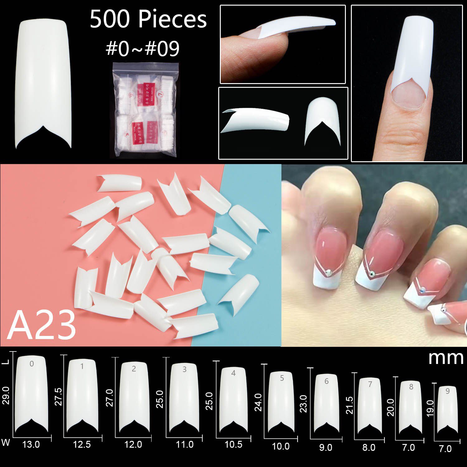 500 Pieces Of Ballerina Stiletto Coffin Rounded Square False Nail Tips Manicure Fake Nail Tips Long False Nails Short Nail Tips