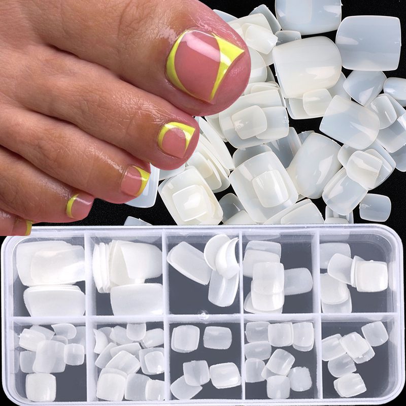 100pcs Square False Toe Nails Full Cover Natural White Clear Artificial Fake Toenail Acrylic Foot Nail Art Tips Manicure Tools