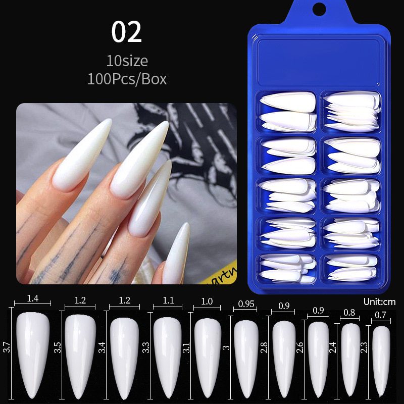 100Pcs/box Quick Extension Full Cover Fake Nails Clear White Water Drop Coffin False Nails Tips Finger Extension Nail Art Mold