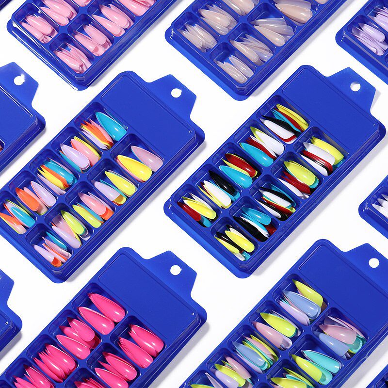 100Pcs/box Quick Extension Full Cover Fake Nails Clear White Water Drop Coffin False Nails Tips Finger Extension Nail Art Mold