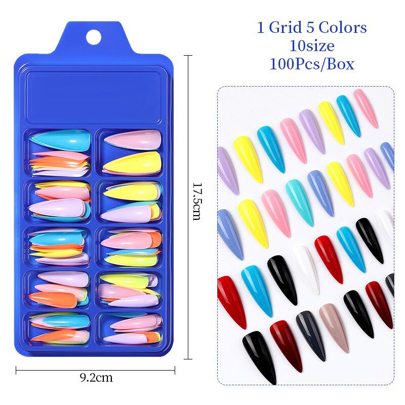 100Pcs/box Quick Extension Full Cover Fake Nails Clear White Water Drop Coffin False Nails Tips Finger Extension Nail Art Mold