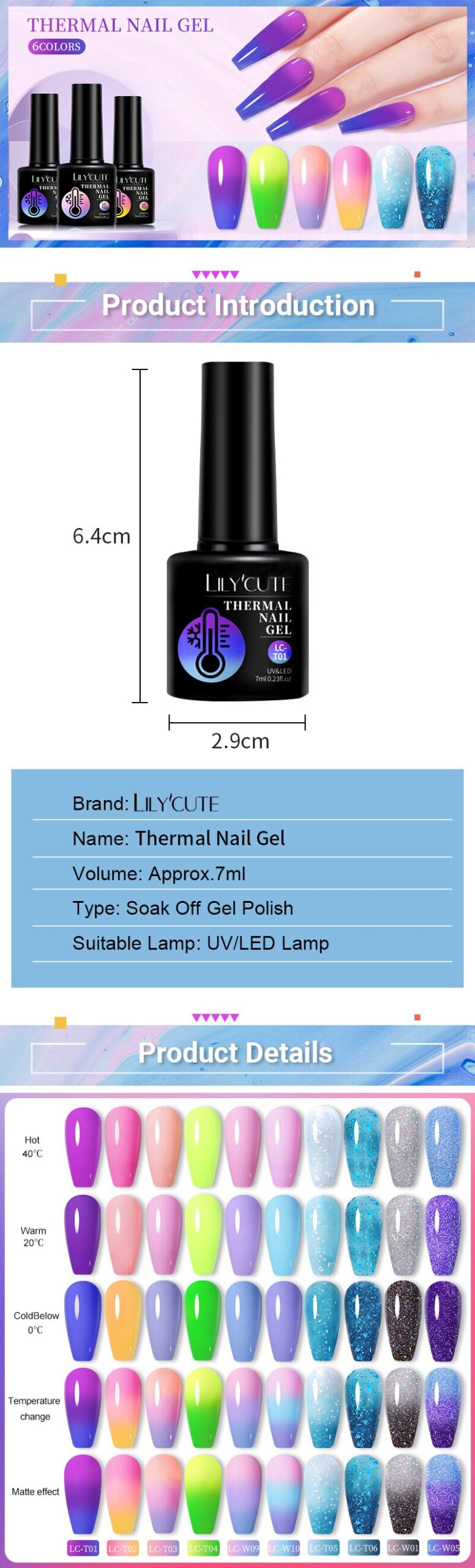 LILYCUTE Color Changing Thermal Gel Nail Polish Winter Purple Red Colors Semi-permanent Nail Art  Varnish