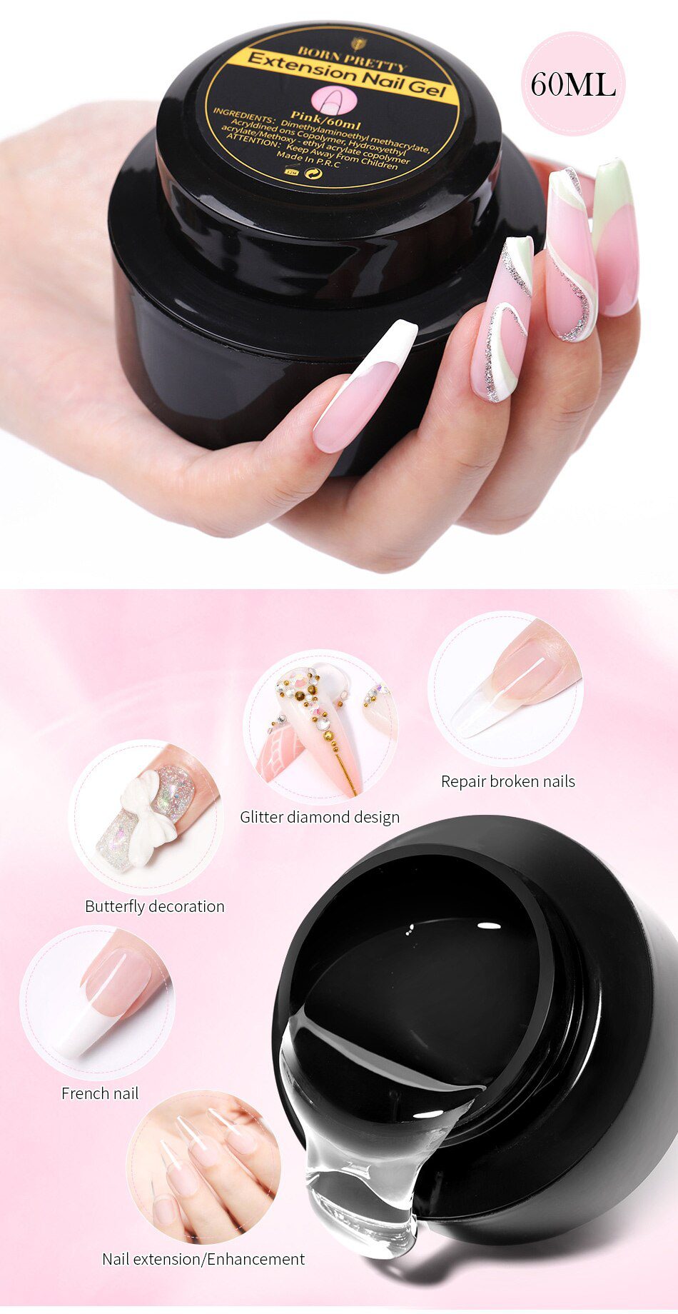 BORN PRETTY 60/30ml Hard Jelly Extension Nail Gel Polish French Nails Nude Pink White Clear Fibre Glass Gum For Manicure Extend BORN PRETTY 60/30ml Hard Jelly Extension Nail Gel Polish French Nails Nude Pink White Clear Fibre Glass Gum For Manicure Extend