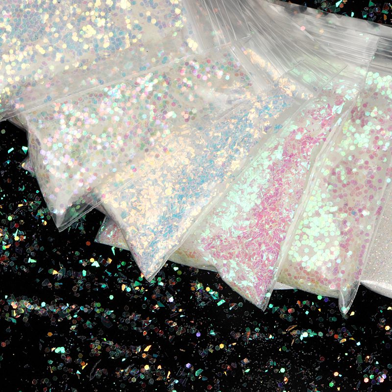 White Iridescent Glitter Irregular Flakes Resin Shaker Fillers Fillings DIY Crafts Nail Art Decorations Shiny Mermaid Sequins