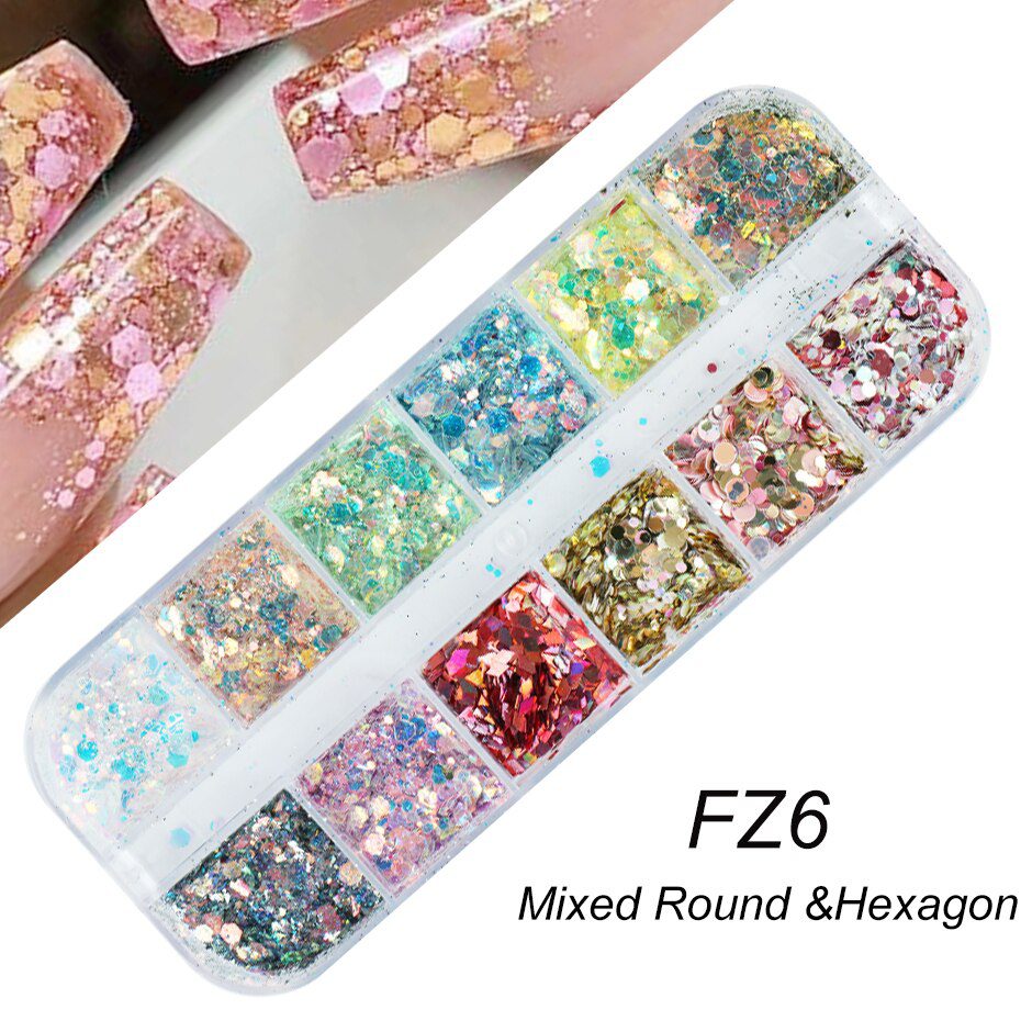 Holographic Nail Glitter Flakes Sequin 12pcs in 1 Rose Gold Silver DIY Butterfly Dipping Powder for Acrylic Nails Tools CH1585