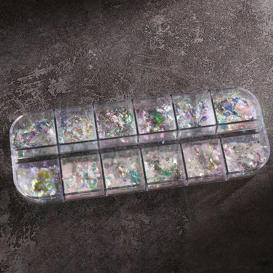 12 Grids Iridescent Nails Aurora Glitter Crystal Fire Flakes Holographic Sparkle Sequins Charms Gel Polish Manicure Flash CHJDP