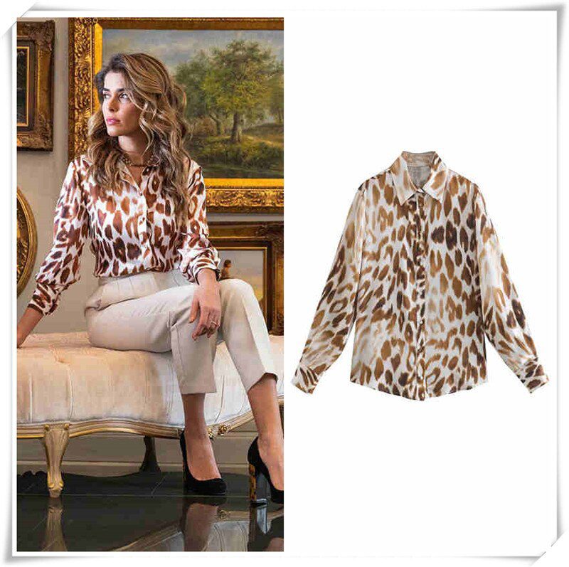 women satin blouse long sleeve zebra print shirts vintage office ladies tops femme chandails fashion blusa de mujer Chandails