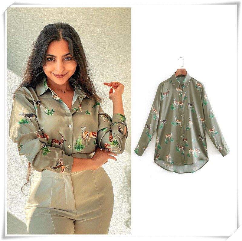 women satin blouse long sleeve zebra print shirts vintage office ladies tops femme chandails fashion blusa de mujer Chandails