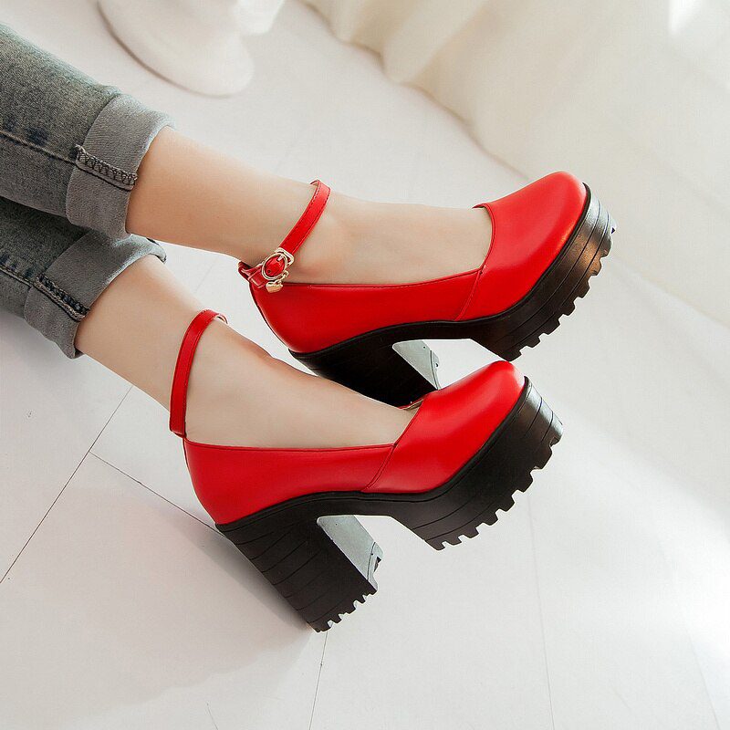 Spring Punk High Heels Shoes Woman Platform Fashion Black White Red Women's Heels Round Toe Pumps Party Shoes Ladies