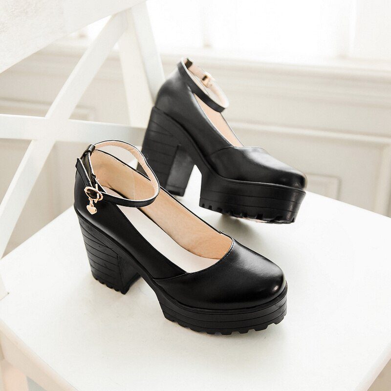 Spring Punk High Heels Shoes Woman Platform Fashion Black White Red Women's Heels Round Toe Pumps Party Shoes Ladies