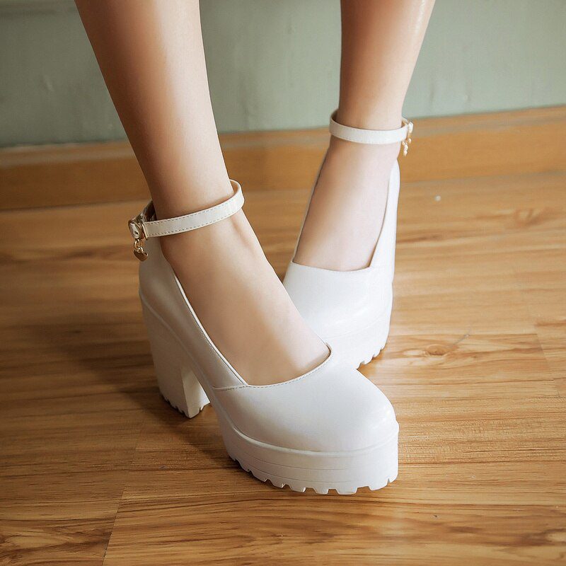 Spring Punk High Heels Shoes Woman Platform Fashion Black White Red Women's Heels Round Toe Pumps Party Shoes Ladies