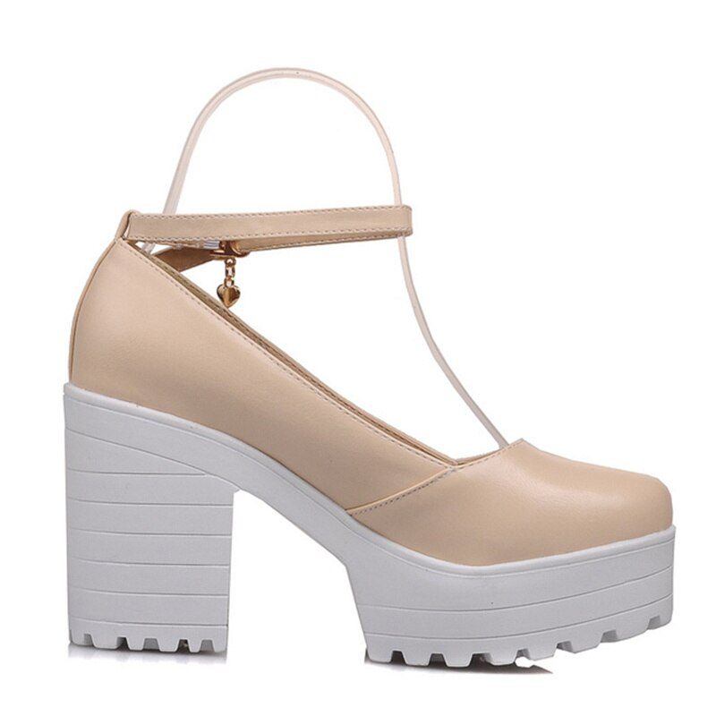 Spring Punk High Heels Shoes Woman Platform Fashion Black White Red Women's Heels Round Toe Pumps Party Shoes Ladies