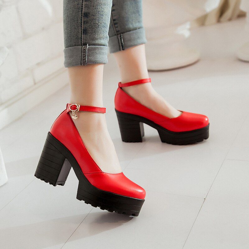 Spring Punk High Heels Shoes Woman Platform Fashion Black White Red Women's Heels Round Toe Pumps Party Shoes Ladies