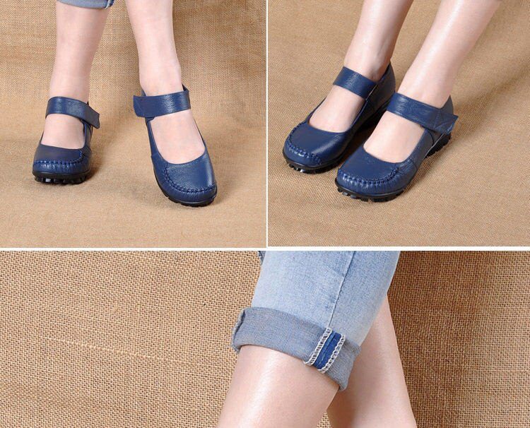 Japanese School Uniform Shoes Women Flats Mary Jane Shoes With Hook Loop Ladies Leather Flat Shoes Black Loafers Nurse Shoes