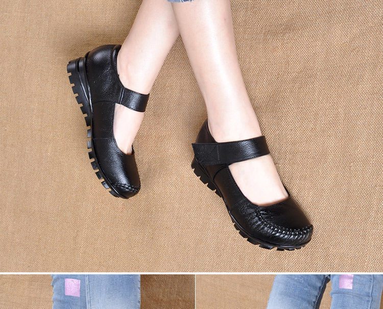 Japanese School Uniform Shoes Women Flats Mary Jane Shoes With Hook Loop Ladies Leather Flat Shoes Black Loafers Nurse Shoes