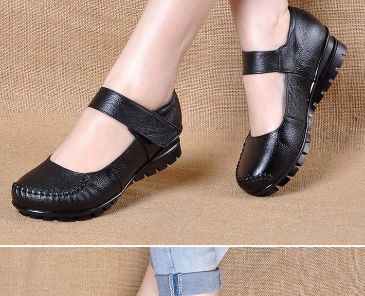Japanese School Uniform Shoes Women Flats Mary Jane Shoes With Hook Loop Ladies Leather Flat Shoes Black Loafers Nurse Shoes
