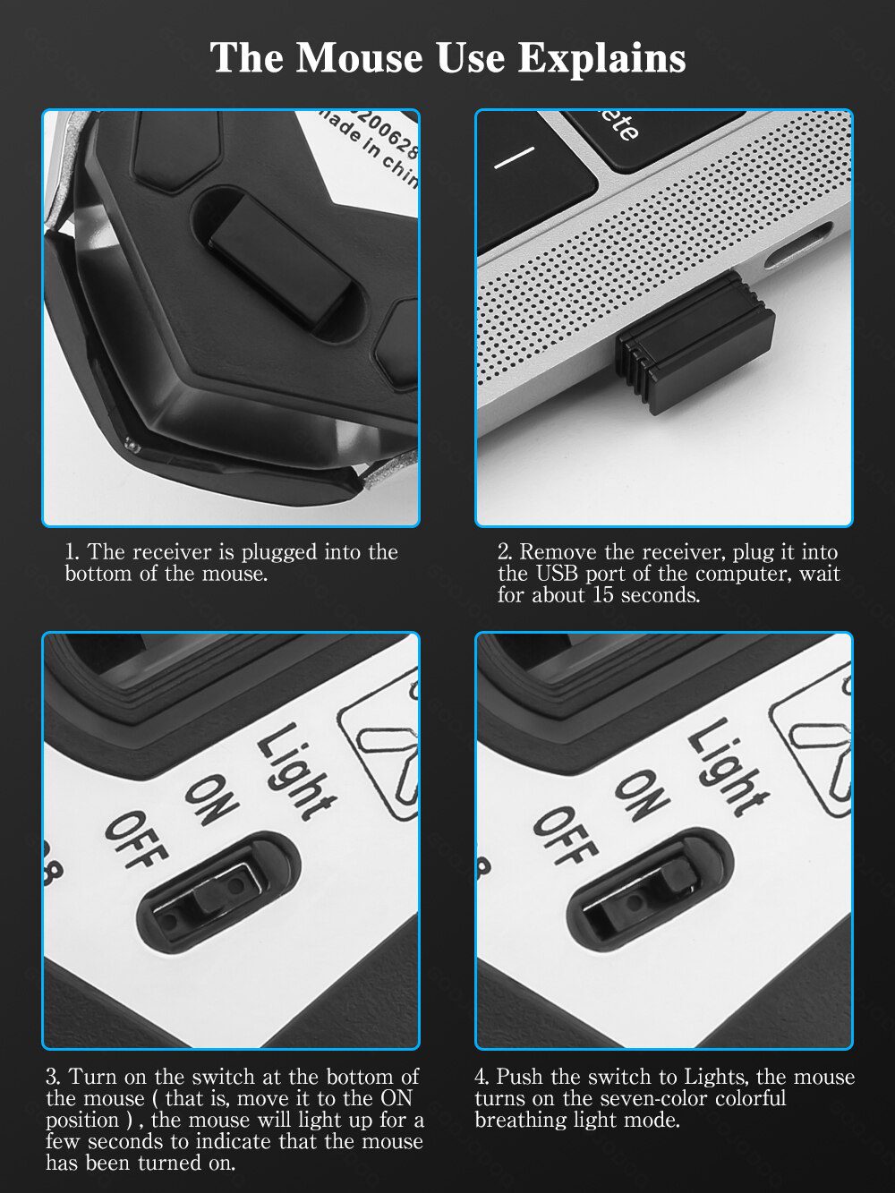 Gaming Mouse Rechargeable 2.4GWireless Bluetooth Mouse Mute Ergonomic Mouse for Computer Laptop LED Backlit Mice for IOS Android