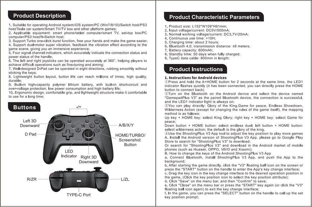 2PCS Bluetooth 2.4G Wireless Controller For Nintendo Switch Pro PC TV Box Smart Phone Tablet PS3 Tesla Shock Joystick Gamepad