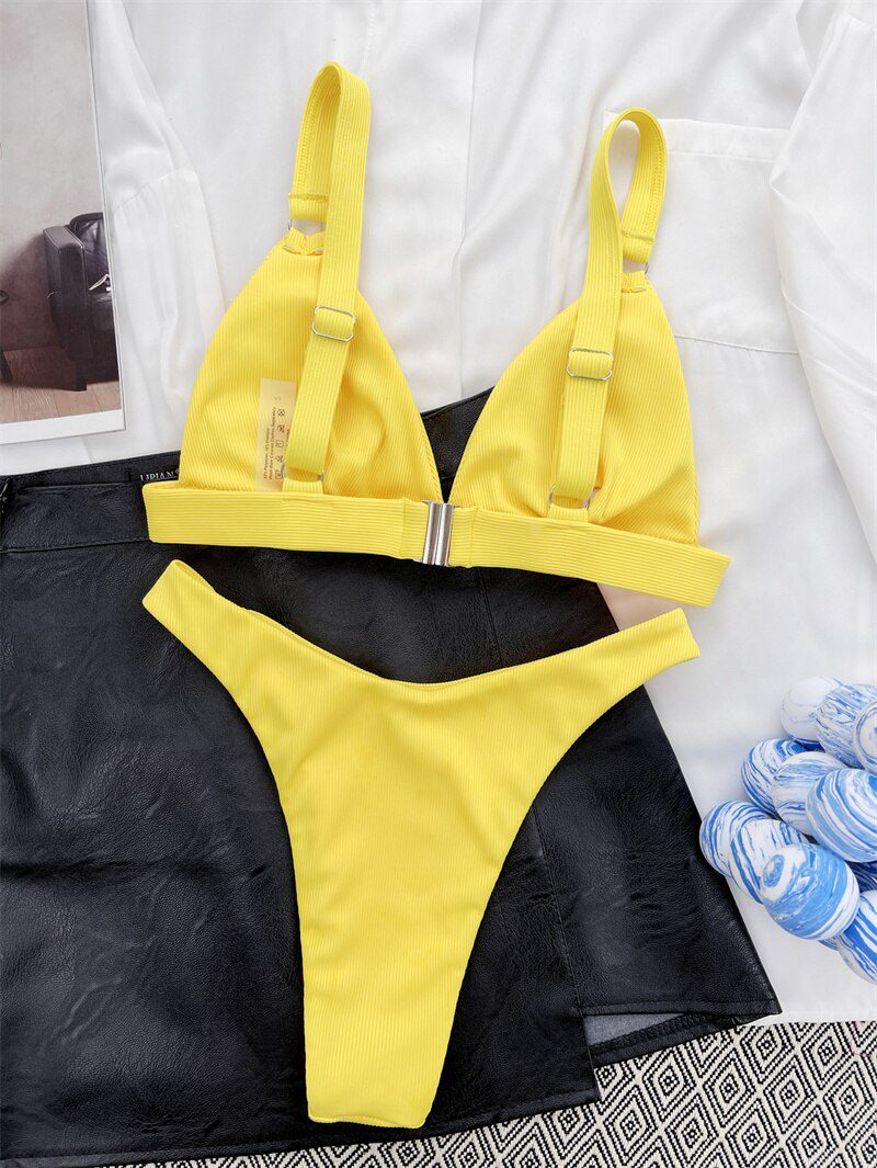 Para Praia 10 Colors 2023 Summer Female Swimsuit Halter Brazilian Bikini Women Swimwear Push Up Bikini Set Ring Bathing Suit