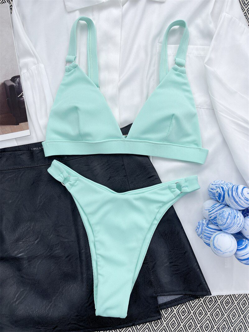 Para Praia 10 Colors 2023 Summer Female Swimsuit Halter Brazilian Bikini Women Swimwear Push Up Bikini Set Ring Bathing Suit