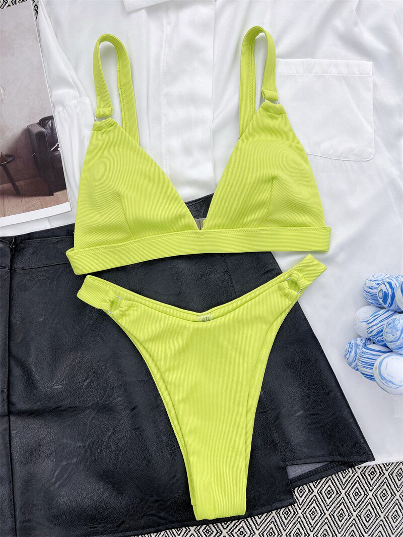 Para Praia 10 Colors 2023 Summer Female Swimsuit Halter Brazilian Bikini Women Swimwear Push Up Bikini Set Ring Bathing Suit