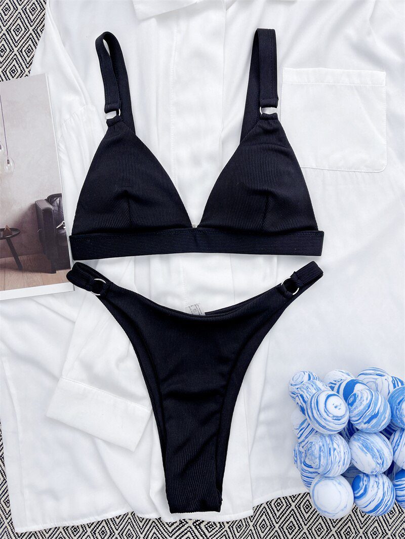 Para Praia 10 Colors 2023 Summer Female Swimsuit Halter Brazilian Bikini Women Swimwear Push Up Bikini Set Ring Bathing Suit